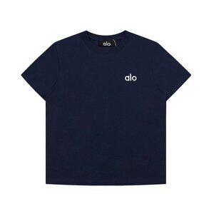 Alo Yoga Loose Embroidered Printed T-Shirt Navy Blue